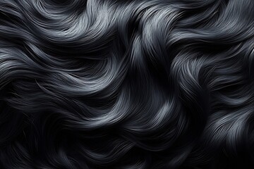Aufkleber - Close up view of luxurious flowing black hair strands creating a dramatic texture background : Generative AI