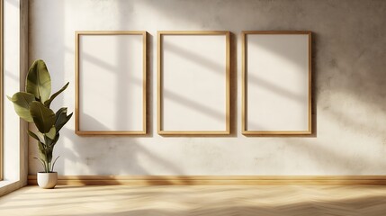 Aufkleber - Elegant Room with Three Picture Frames Bathed in Soft Natural Light from the Window : Generative AI