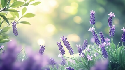 Fototapete - Enchanting scene of lavender flowers with hints of other blooms set against a gently blurred background of sunlight : Generative AI