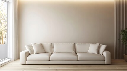 Aufkleber - Elegant minimalist living space featuring a comfortable white sofa with simple decorative elements : Generative AI