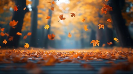 Poster - Fallen Autumn Leaves Covering the Pathway Creating a Beautiful Landscape : Generative AI