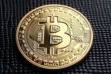 Aufkleber - Detailed View of a Bitcoin Coin Set Against a Dark Texture Background Highlighting its Value : Generative AI