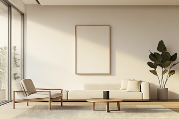 Aufkleber - Bright and Minimalist Living Room Interior Design with Modern Furniture and Decor : Generative AI