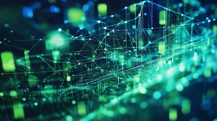 Digital Network Connection with Green and Blue Bokeh Light Abstract Background