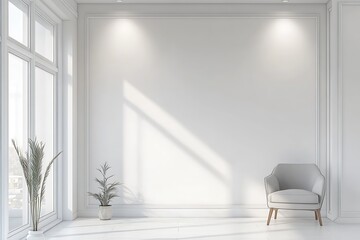 Aufkleber - Bright and airy modern living room with large windows and minimalist decor featuring a cozy chair and potted plant : Generative AI