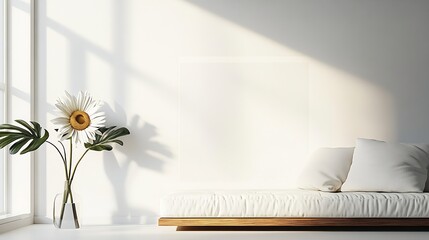 Poster - Bright and Minimalistic Living Room Setup with Sunflowers and Cozy Neutral Couch : Generative AI