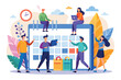 © Iftikhar alam - A group of individuals is engaging in scheduling activities on a vibrant calendar, showcasing teamwork and creativity, People are scheduling trending