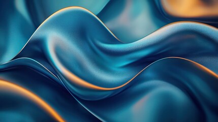 Wall Mural - abstract blue gold waves, flowing fabric, digital art, website background