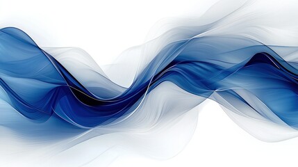 Wall Mural - Abstract blue wave design, white background, flowing curves, website banner