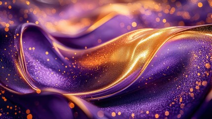 Wall Mural - abstract gold purple waves, glittering bokeh background