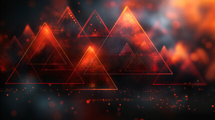 Wall Mural - Red Glowing Triangles Dark Digital Art, Fiery Geometric Shapes