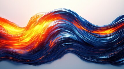 Wall Mural - abstract wave fiery orange transitions to icy blue on white background
