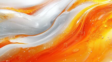 Wall Mural - abstract waves of orange and white with a liquid texture close up shot