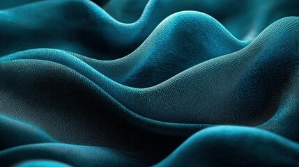 Wall Mural - abstract waves undulate, flowing darkly, cyan textured background, blurred