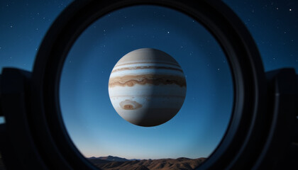 View of Jupiter through telescope at night sky, cosmic exploration