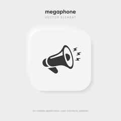 Fototapete - Speaker and sound icon. Computer voice icon. Megaphone and music icon. Sound pictogram. Musical note. Audio sign. UI UX element. Sound button. Audio system, noise with soft UI, push button.