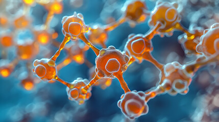 Wall Mural - Orange Molecular Structure Science Technology Network, Medical Research Digital Art Background