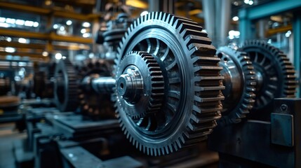 Poster - Large industrial gears rotating in a factory setting