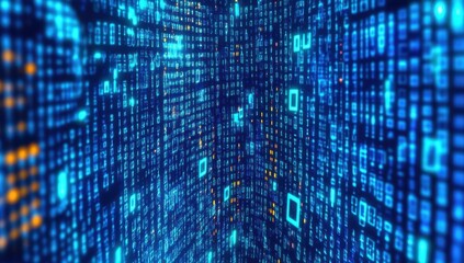 Wall Mural - abstract digital background with blue binary code, data streams and patterns for technology and cybe