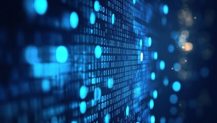 Wall Mural - abstract digital binary code in bright blue theme showcasing data streams and information technology