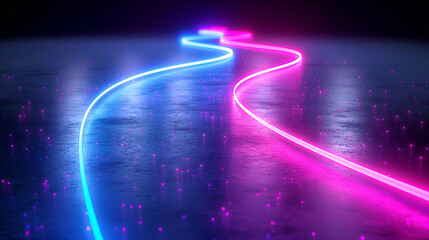 Wall Mural - Abstract Neon Glowing Lines Pink and Blue Light Trails, Energetic Futuristic Design for Modern Art