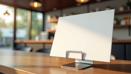 Aufkleber -  Blank white sheet on metal stand at gas station café table