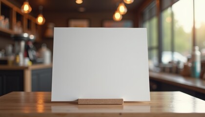 Aufkleber -  Blank white sheet on stand atop high table in gas station coffee shop