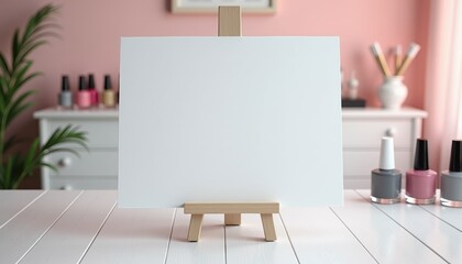 Aufkleber - Blank white sheet on stand atop manicure table in beauty salon
