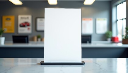 Aufkleber -  Blank white sheet on stand at auto repair shop front desk