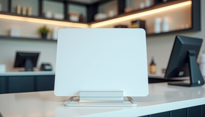 Aufkleber - Blank white sheet on plastic stand at car wash reception desk