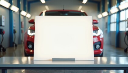 Aufkleber - Blank white sheet on stand atop table in modern car wash
