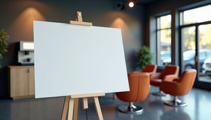 Aufkleber -  Blank white sheet on stand in cozy car wash lounge