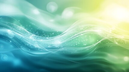 Poster - Abstract flowing waves in shades of blue and green, with bokeh light effects