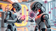 © Timothy - Robots actively neutralizing viruses in a futuristic laboratory setting during a scientific demonstration.