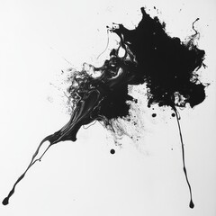 Aufkleber - Abstract Black Ink Splatter on White Canvas: A Study in Monochrome Contrast and Fluidity