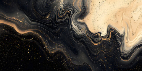 Wall Mural - abstract wavy background made of liquid paints in beige and black colors. liquid marble. gold paint.
