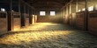 © Olga Phoenix - Sunlit stable interior with wooden stalls and loose straw on the floor