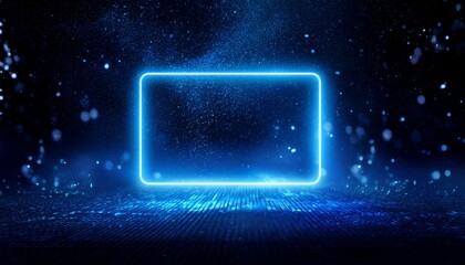 Wall Mural - rectangle blue neon light on dust particle background