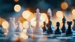 © Bebek - Strategic chess queen,  mid-game,  illuminated board, bokeh lights background
