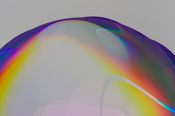 Aufkleber - Smooth surface with a radiant gradient of rainbow hues forms a gentle, ethereal glow in this abstract 3D illustration, set against a muted gray background.