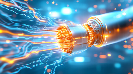 Wall Mural - a dynamic energy core releases brilliant streams of light, illuminating a digital space filled with 