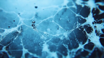 Dewdrops on spiderweb, close-up, abstract nature texture