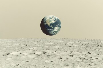 earth floating above the moon's surface