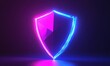 © Valentyna - Abstract glowing holographic shield icon in neon purple and blue, symbolizing cyber security and protection .