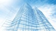 © Sampao - A futuristic high-rise building in the early design phase, with an intricate digital blueprint.
