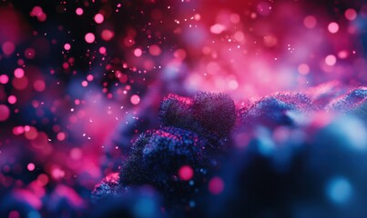 Dynamic bokeh lights glowing in vibrant pink and blue tones, creating a festive and magical atmospheric design