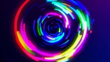 Poster - Vibrant neon light spiral with motion blur, abstract swirl. Futuristic tech concept