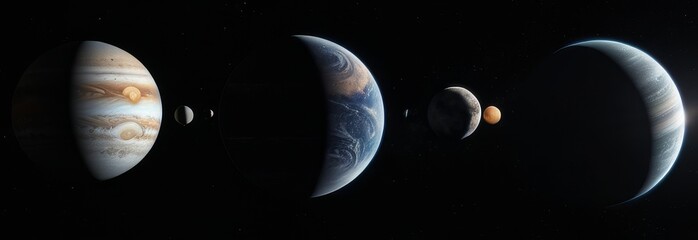 Wall Mural - three planets are shown in the image, with the first one being jupiter