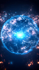 Wall Mural - abstract background illustration - glowing blue sphere energy, particles, and light