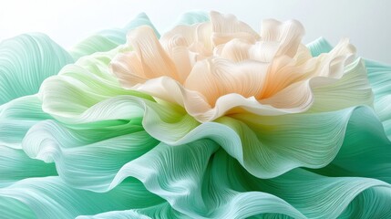 Wall Mural - bloom pastel flower unfolding on flowing, textured teal and white abstract surface